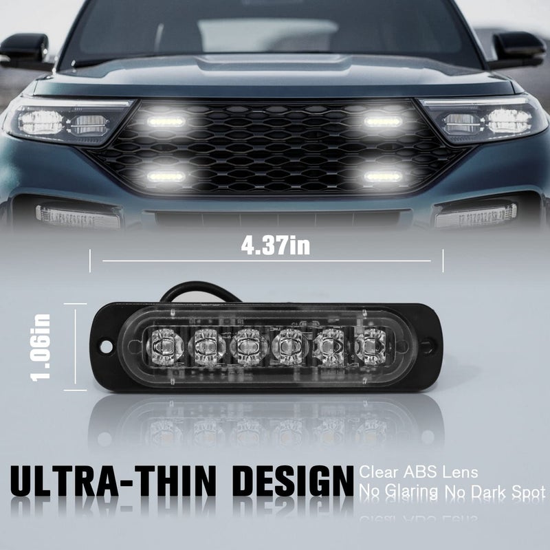 DIBMS LED Emergency Strobe Lights Bar 8x White 6 LED Strobe Warning Emergency Flashing Light Caution Construction Hazard Light Bar For Car Truck Van Off Road Vehicle ATV SUV Surface Mount - Image 2